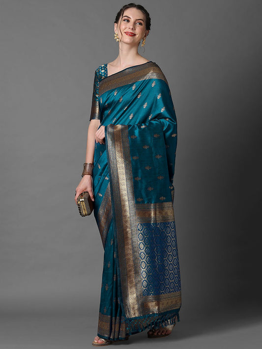Teal blue Banarasi Silk Saree - Ressa