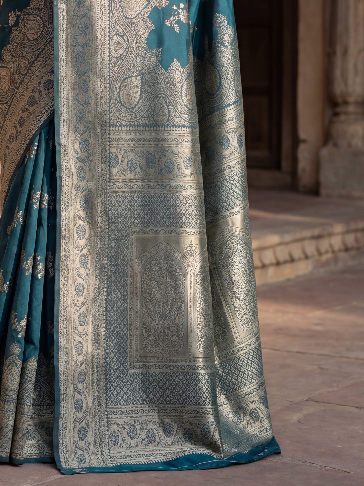 Teal Blue Banarasi Silk Saree - Ressa
