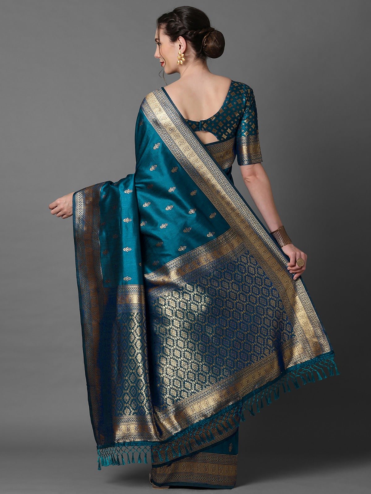 Teal blue Banarasi Silk Saree - Ressa