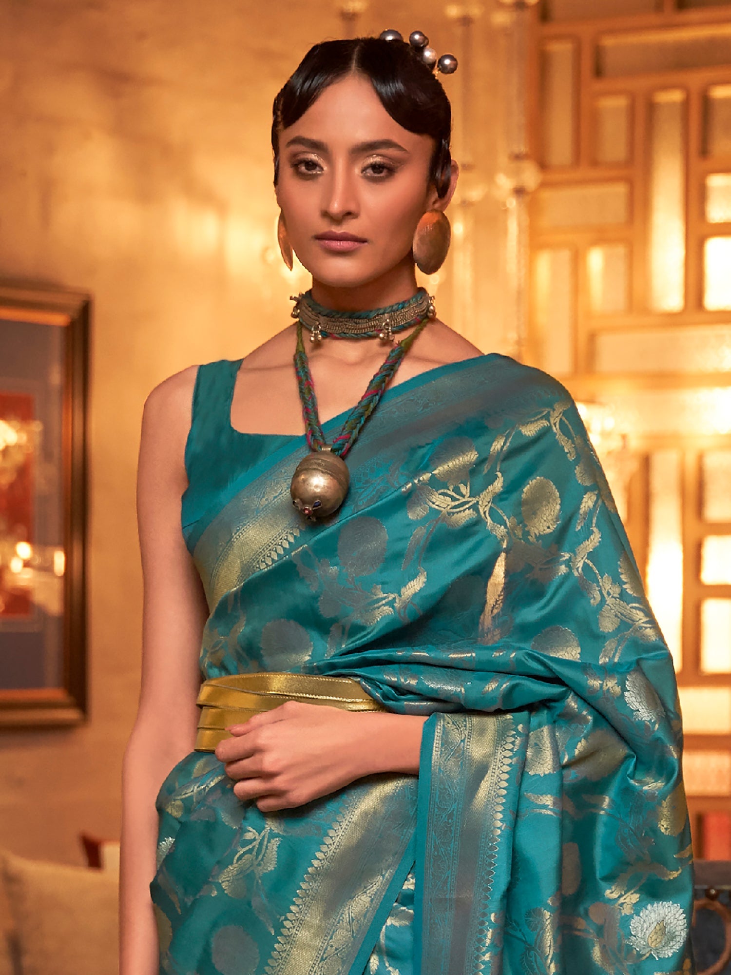 Teal Blue Banarasi Silk saree - Ressa