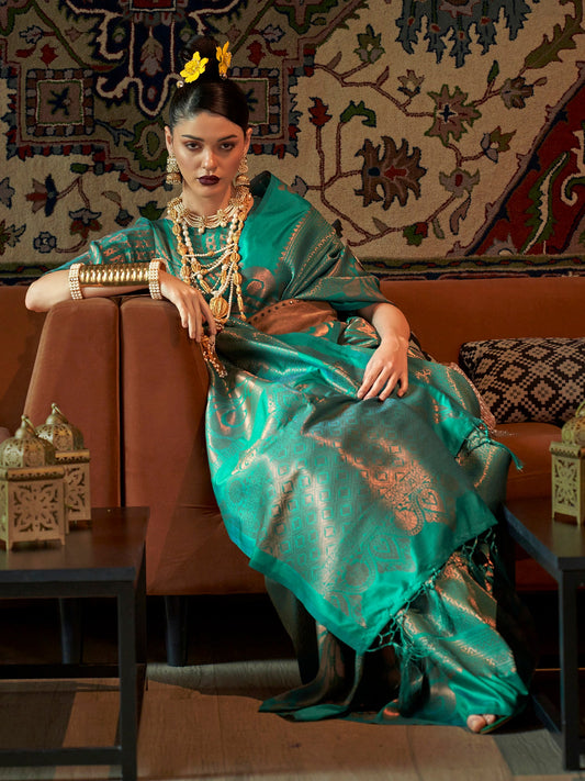 Teal Blue Banarasi Silk saree - Ressa