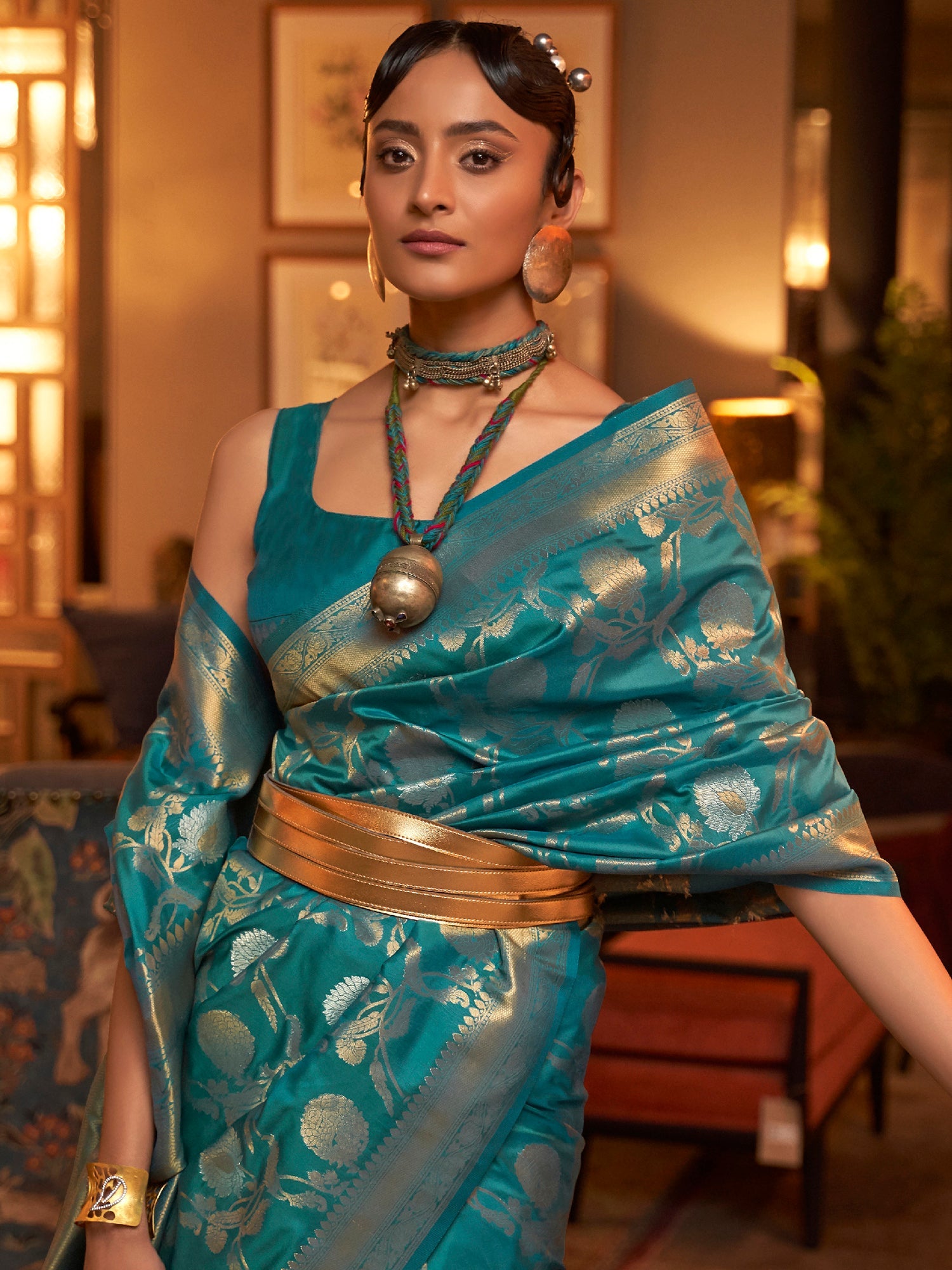 Teal Blue Banarasi Silk saree - Ressa