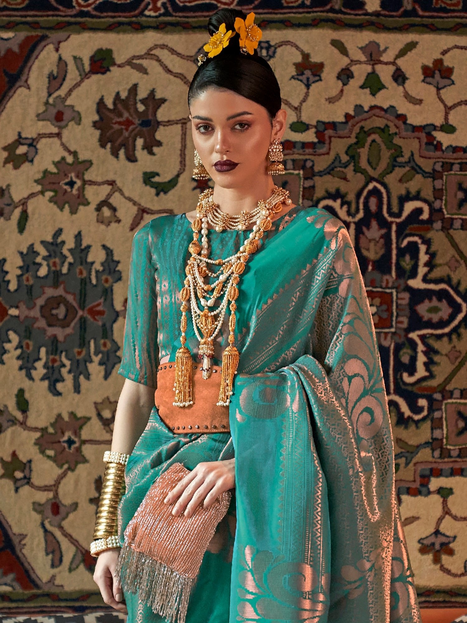 Teal Blue Banarasi Silk saree - Ressa
