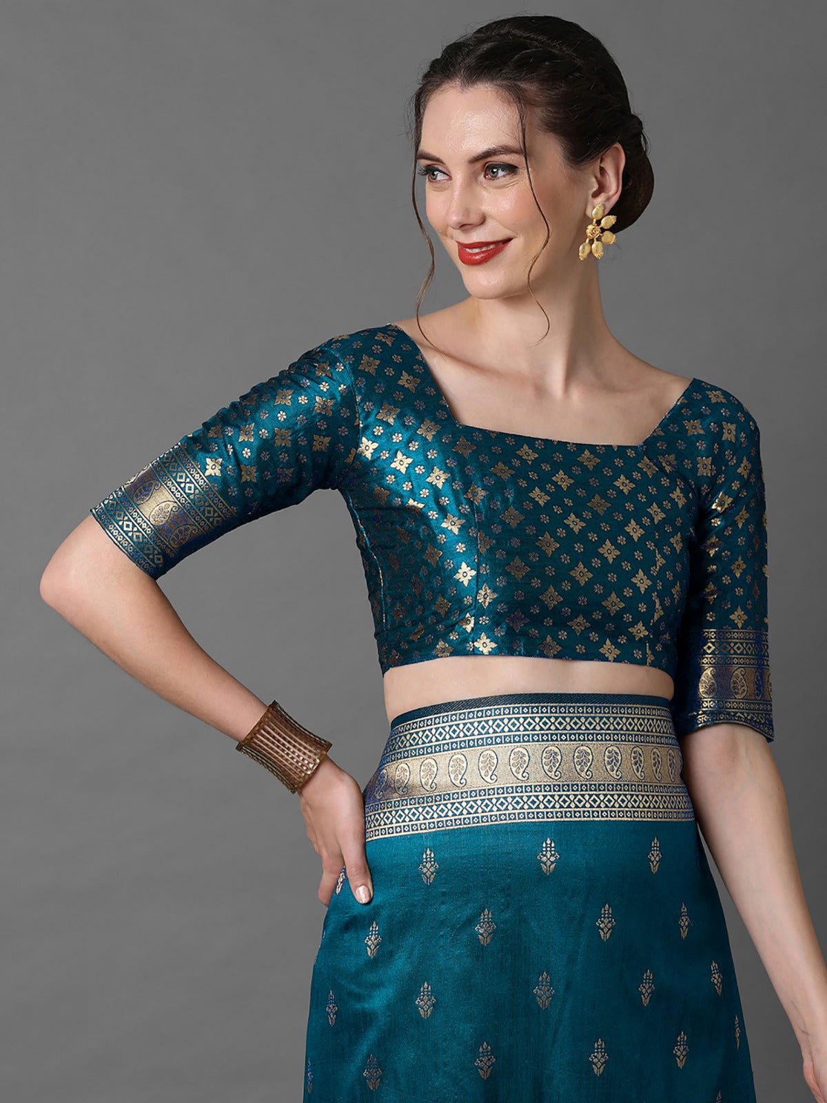 Teal blue Banarasi Silk Saree - Ressa