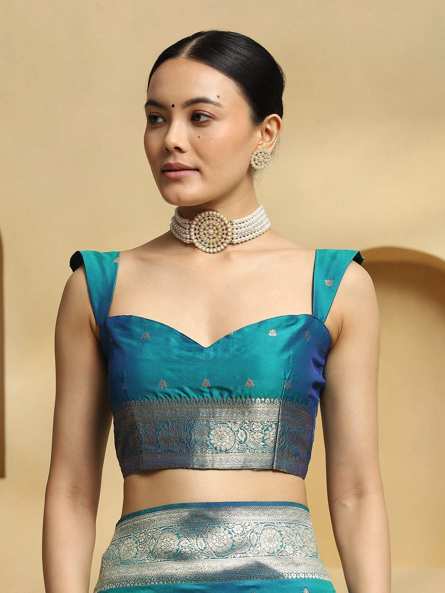 Teal Blue Banarasi Silk Saree with Silver Zari Weave - Ressa