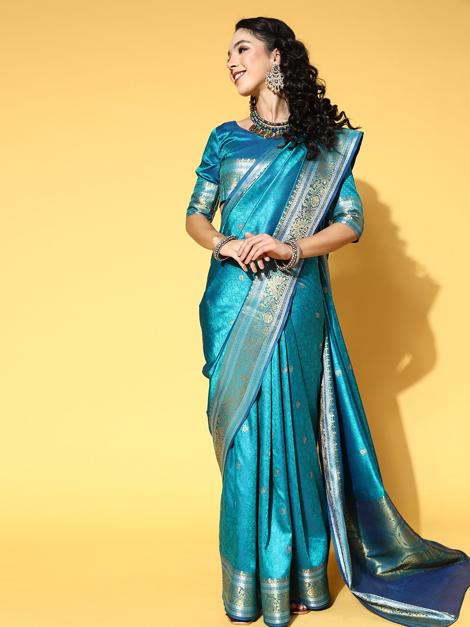 Teal Blue Banarasi Silk With Zari Woven Saree - Ressa