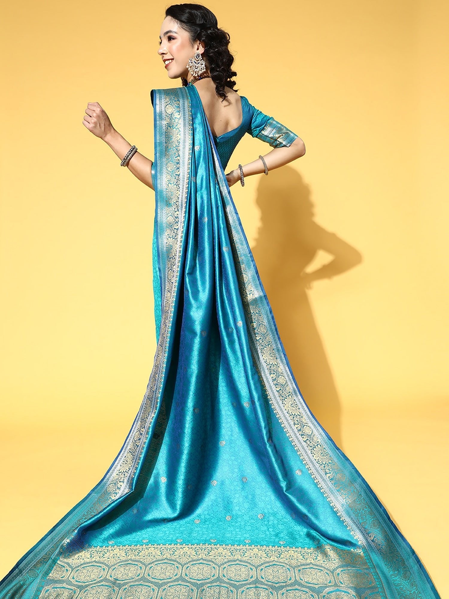 Teal Blue Banarasi Silk With Zari Woven Saree - Ressa