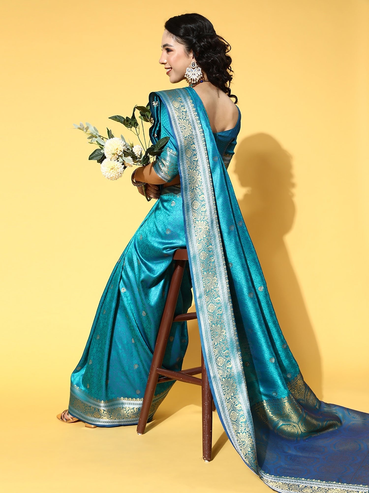 Teal Blue Banarasi Silk With Zari Woven Saree - Ressa