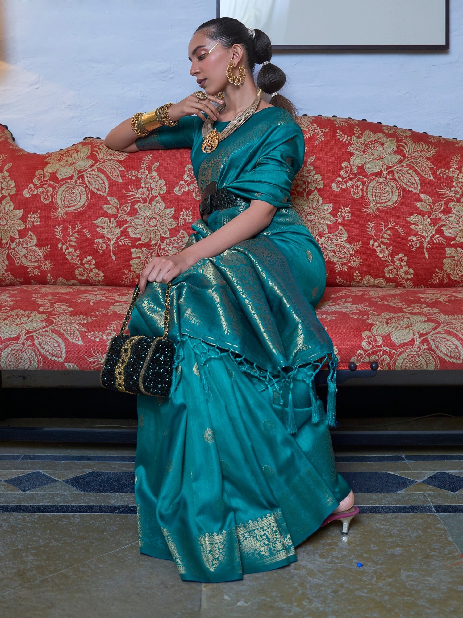Teal Blue Banarasi Silk Zari Woven Saree - Ressa