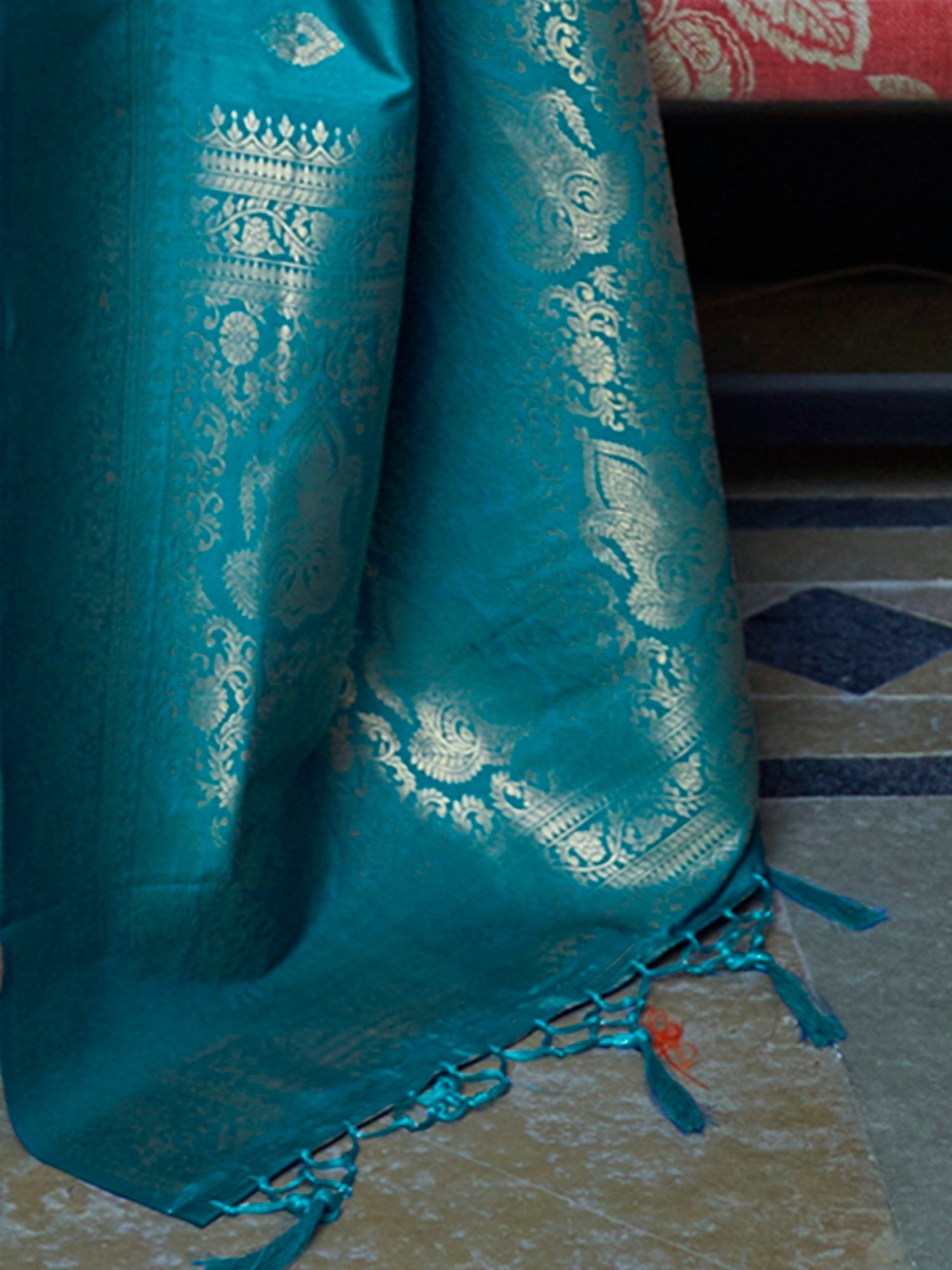Teal Blue Banarasi Silk Zari Woven Saree - Ressa