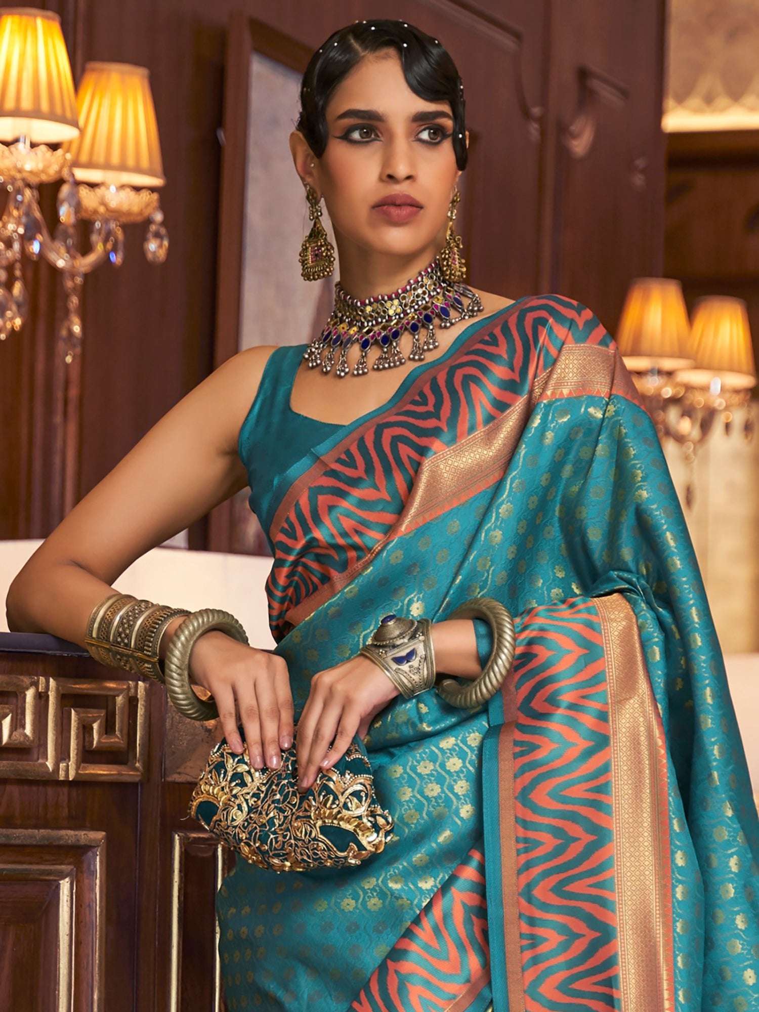 Teal Blue Banarasi Style saree - Ressa