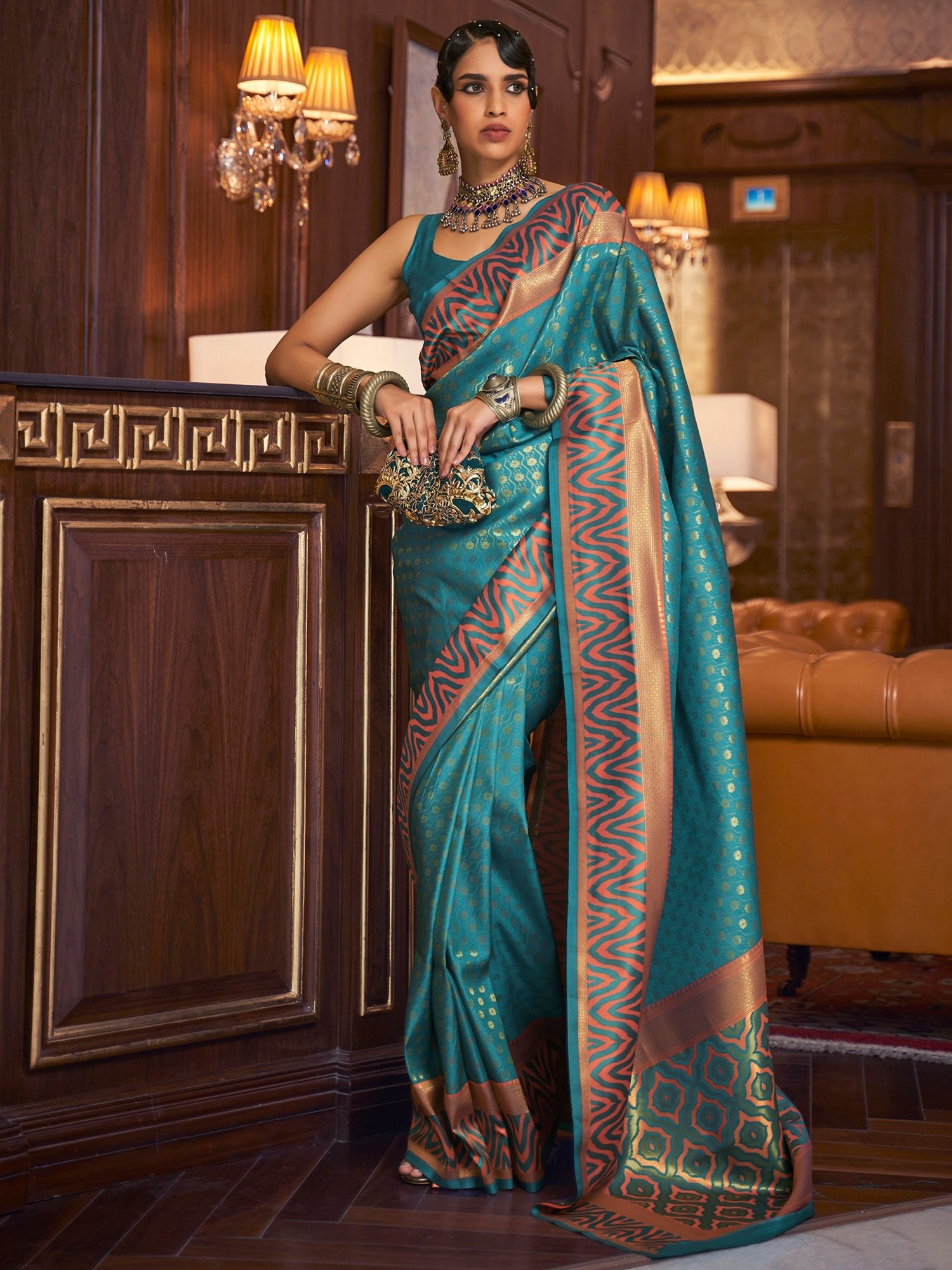 Teal Blue Banarasi Style saree - Ressa