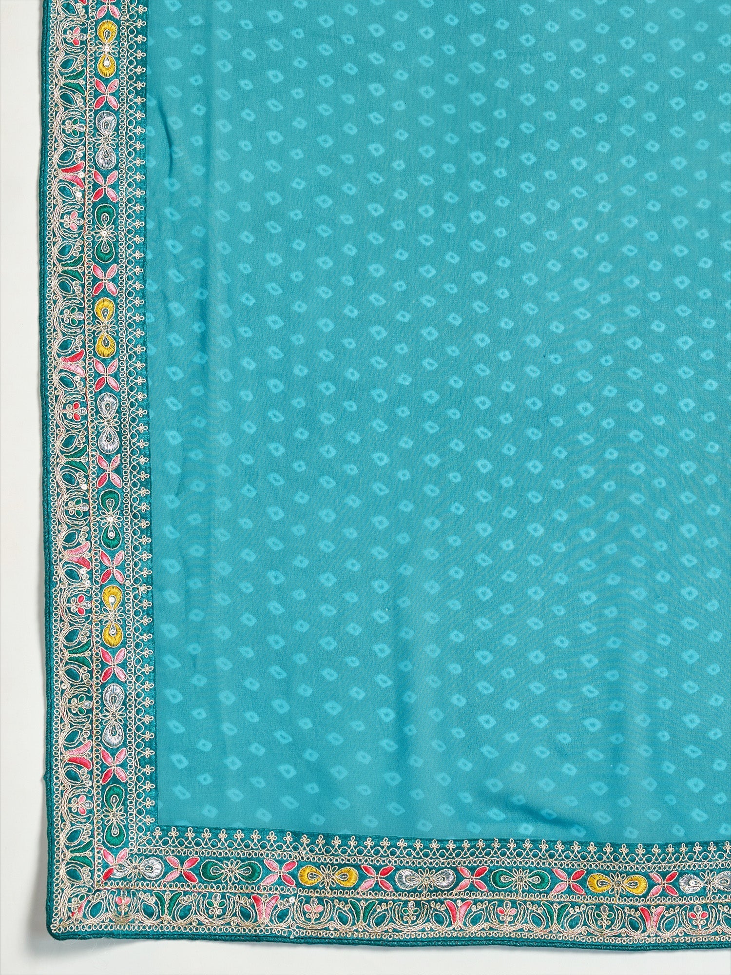 Teal Blue Bandhani Georgette Saree - Ressa