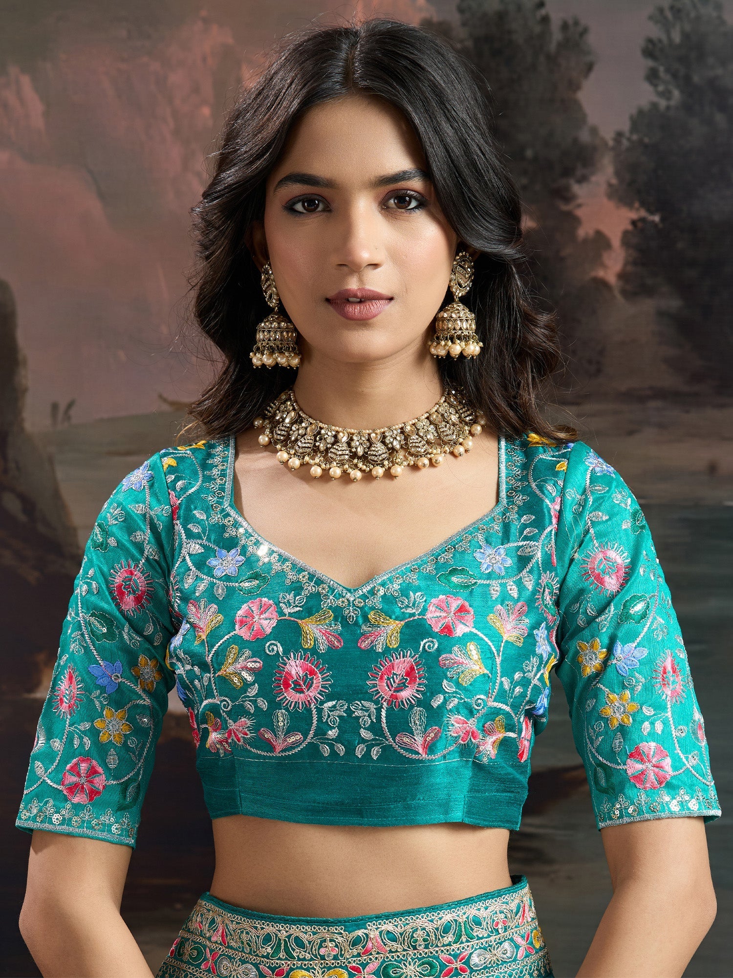 Teal Blue Bandhani Georgette Saree - Ressa