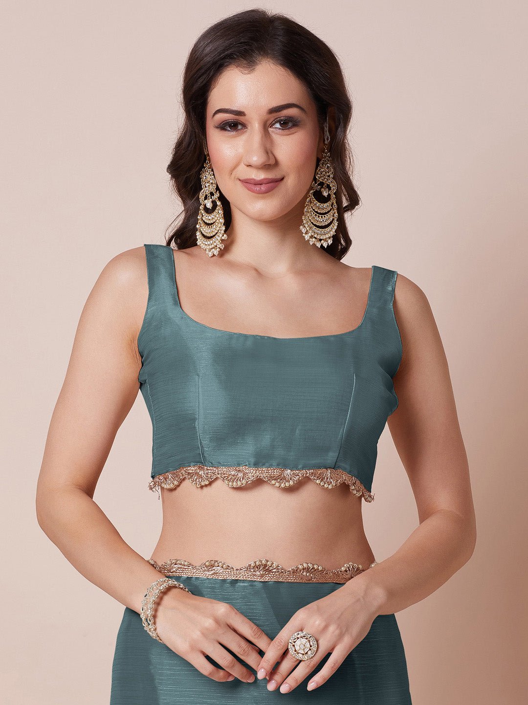 Teal Blue Chiffon Saree - Ressa
