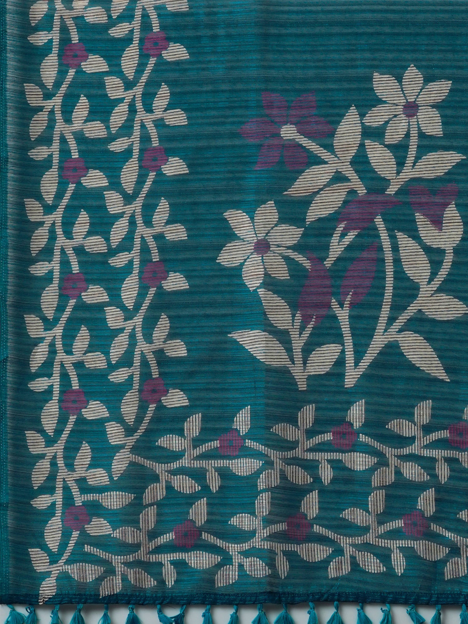 Teal Blue Cotton Slub floral Printed Saree - Ressa