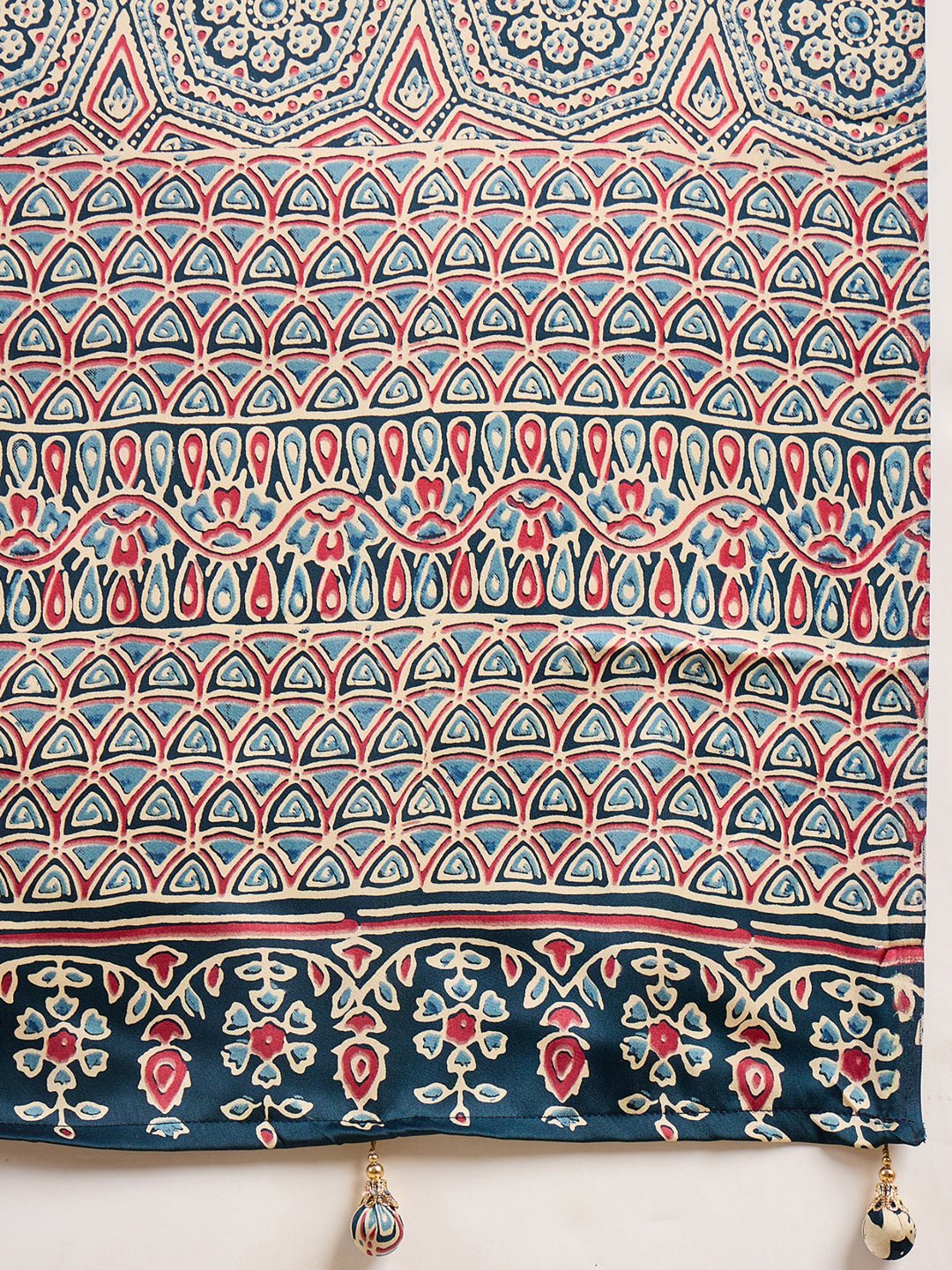 Teal Blue Crepe Ajrakh Print Saree - Ressa