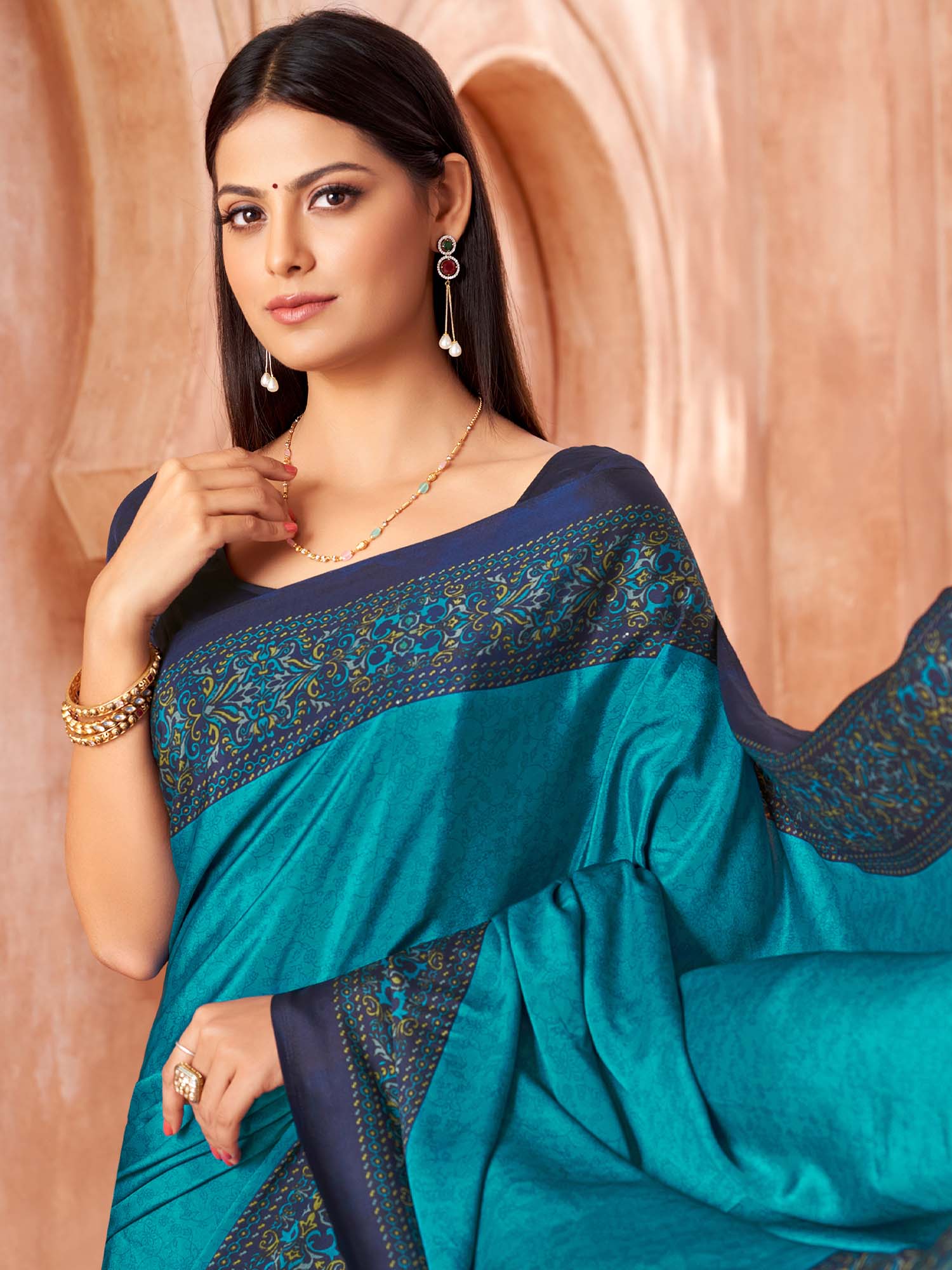 Teal Blue Crepe Daily Use Saree - Ressa