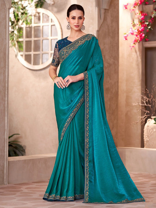 Teal Blue Embellished Party wear Saree - Ressa