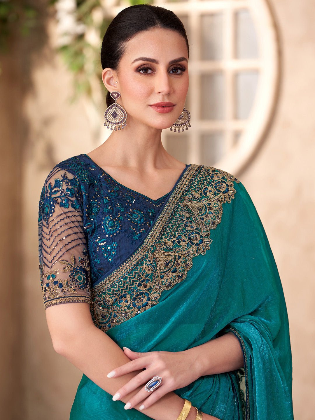 Teal Blue Embellished Party wear Saree - Ressa