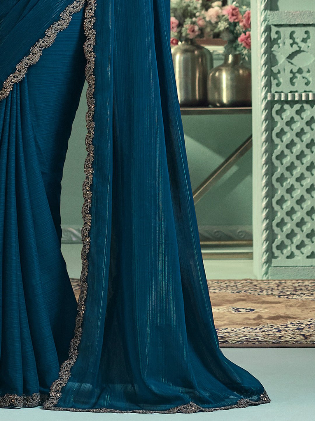 Teal Blue Emblished Party Wear Saree - Ressa