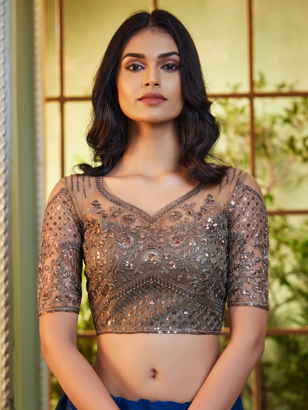 Teal Blue Emblished Party Wear Saree - Ressa