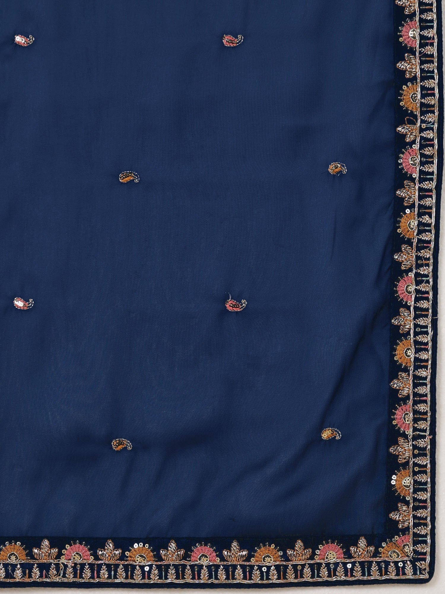 Teal Blue Embroidered Organza Saree with Blouse - Ressa
