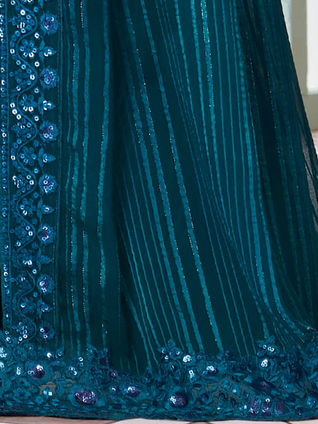 Teal Blue Georgette Party Wear Saree - Ressa