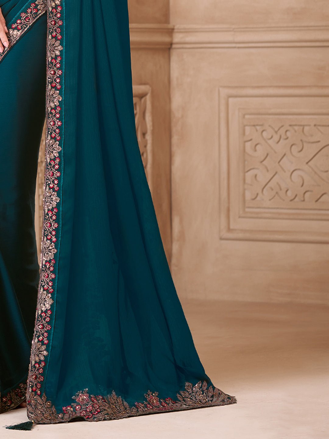 Teal Blue Georgette Party Wear Saree - Ressa