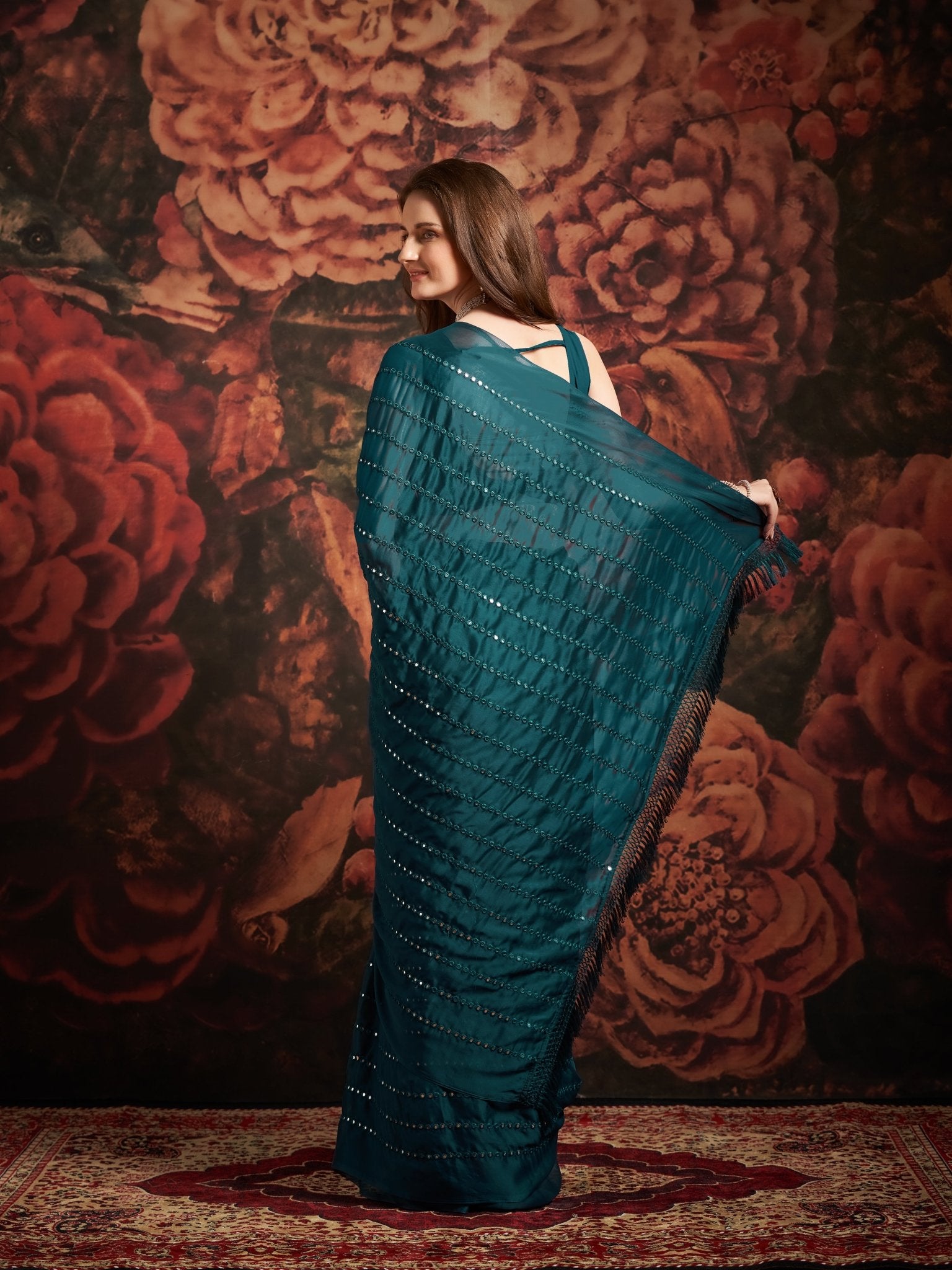Teal Blue Georgette Saree - Ressa