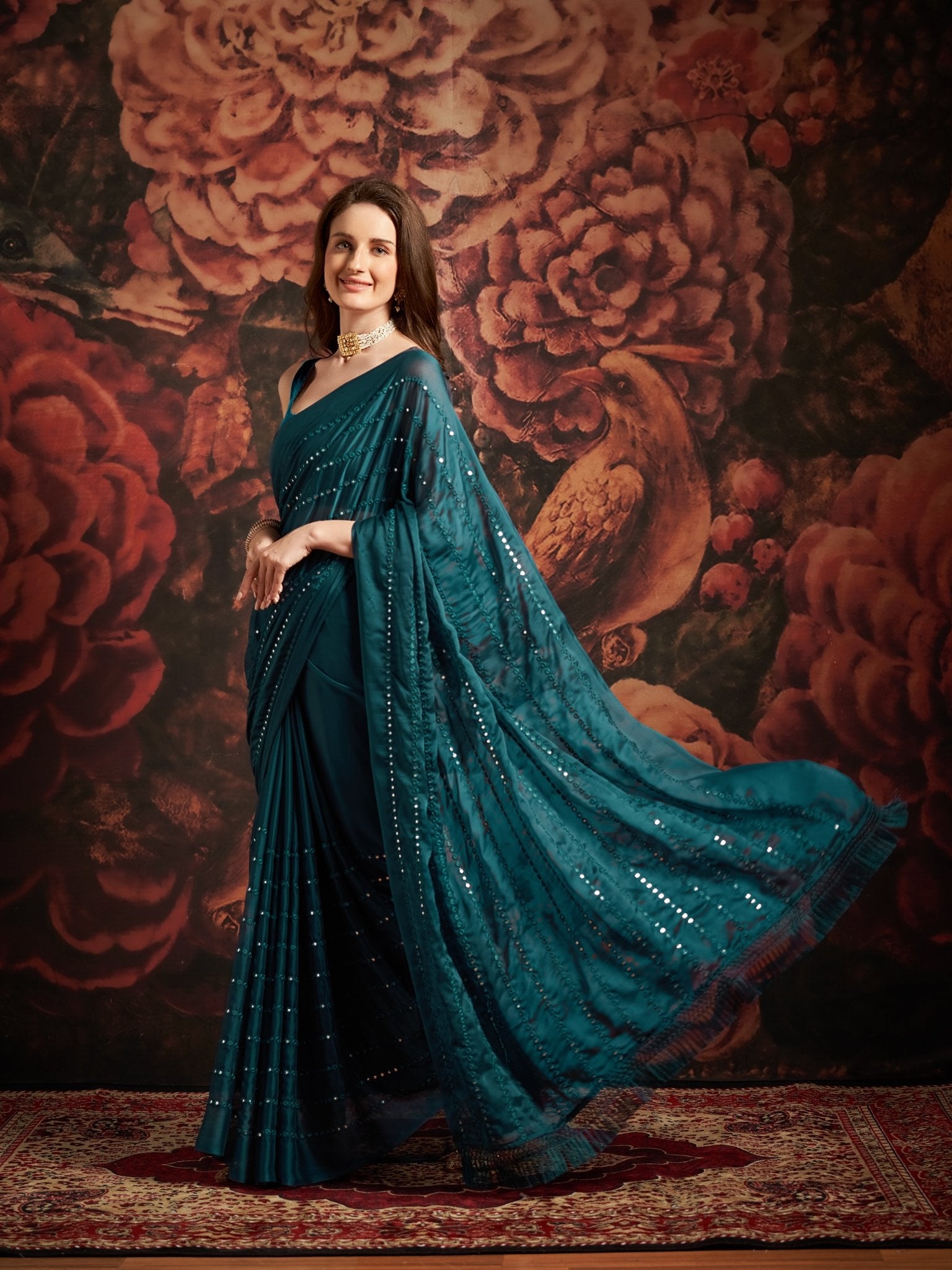 Teal Blue Georgette Saree - Ressa