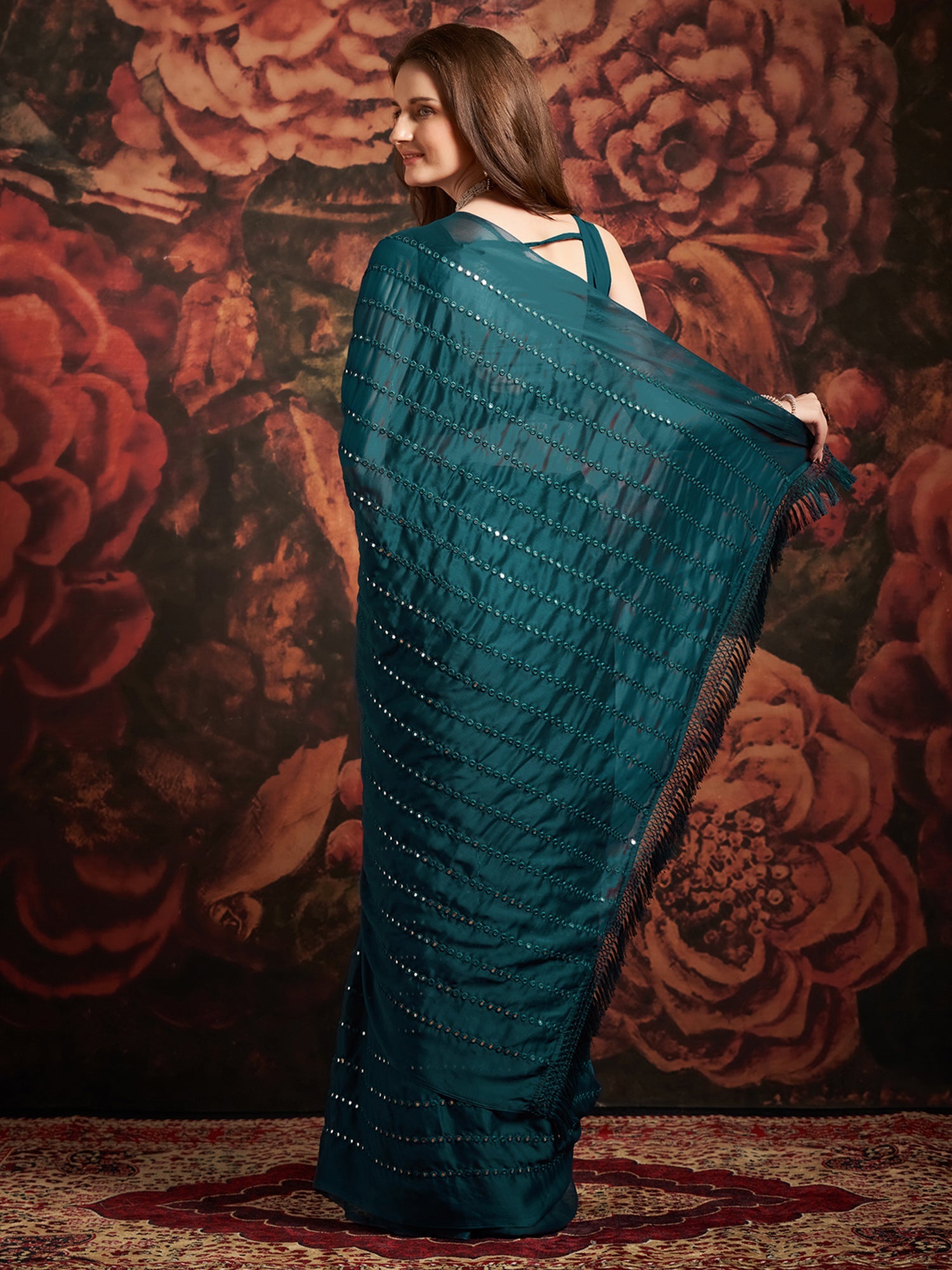 Teal Blue Georgette Saree - Ressa