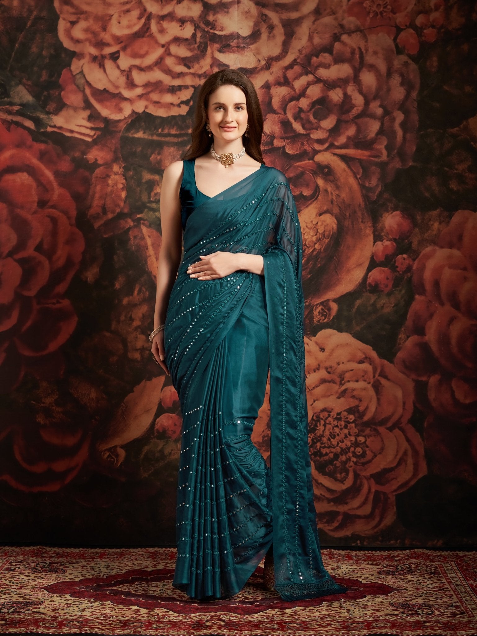 Teal Blue Georgette Saree - Ressa