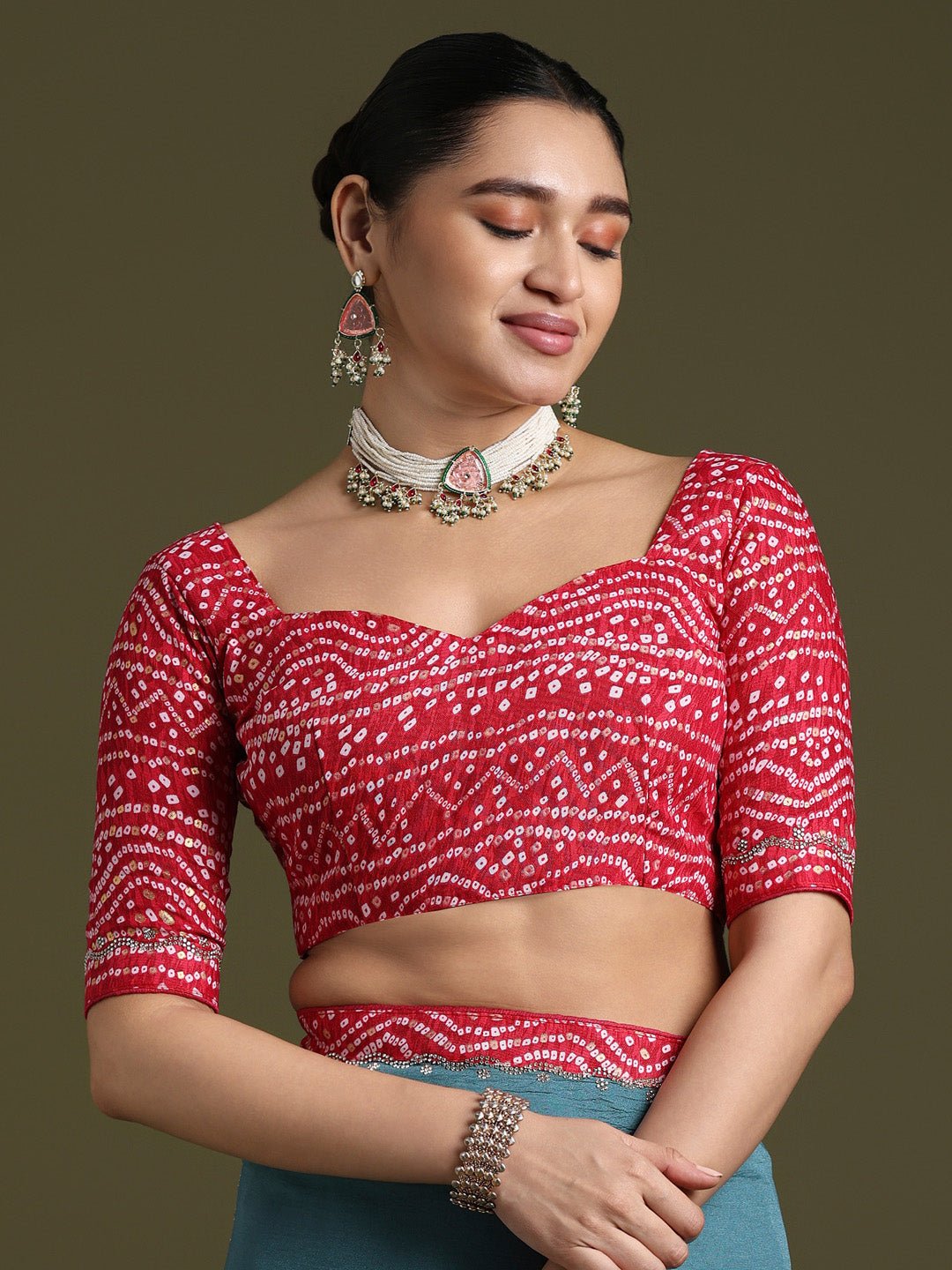 Teal Blue Georgette Saree with Bandhani Border - Ressa