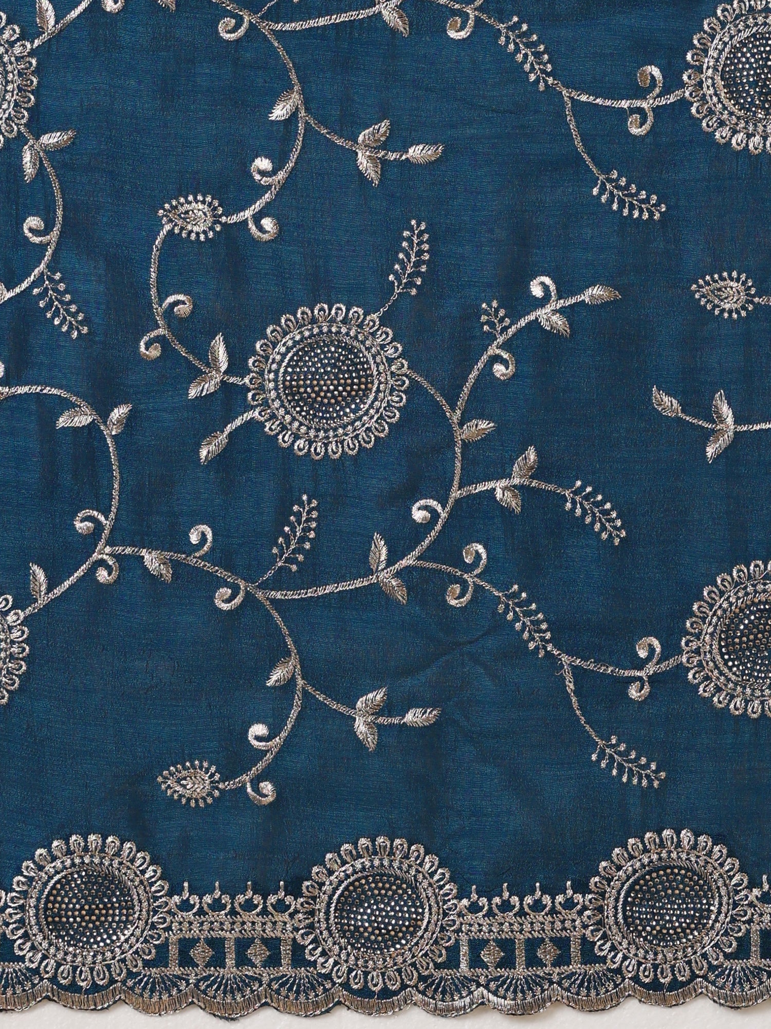Teal Blue Georgette Saree with Scalloped Border - Ressa