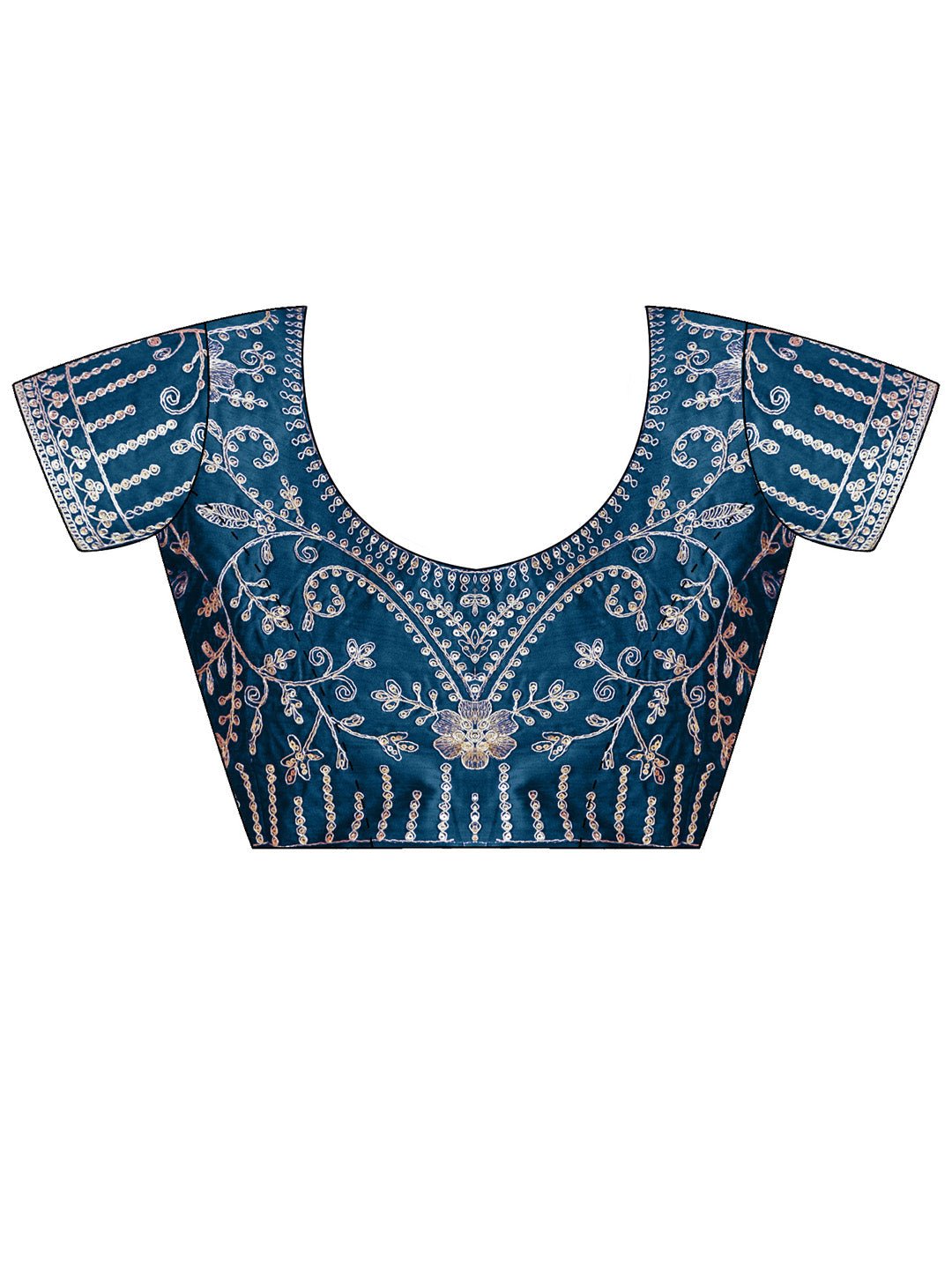 Teal Blue Georgette :Sequin Embroidery Mirror Work Border Blouse Saree - Ressa