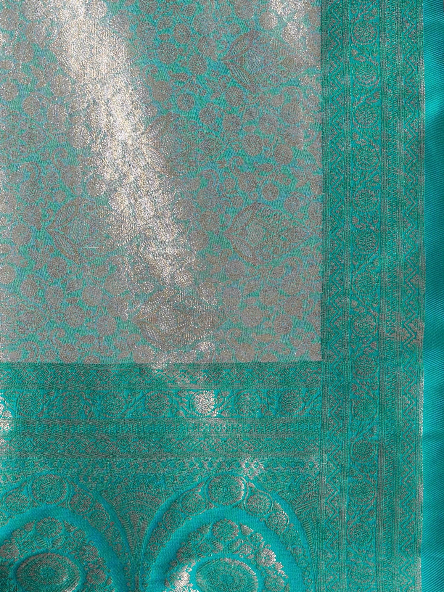 Teal Blue Jari Silk Kanjivaram Saree - Ressa
