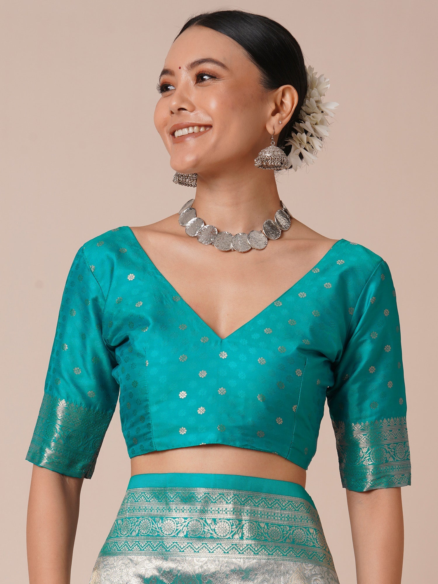 Teal Blue Jari Silk Kanjivaram Saree - Ressa