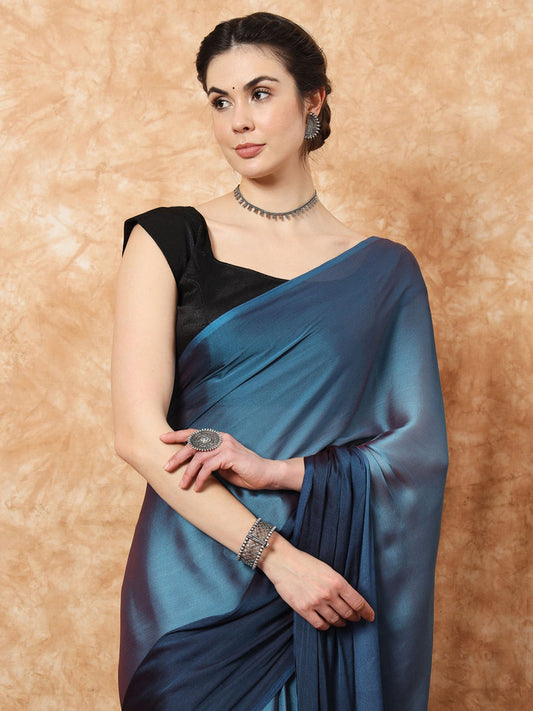 Teal Blue Nylon Party Wear Saree - Ressa