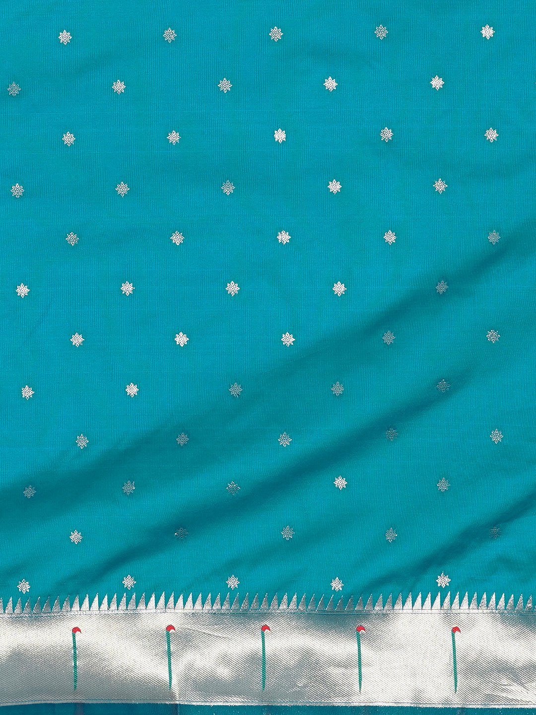 Teal Blue Paithani Silk Blend Silver Zari Woven Saree - Ressa