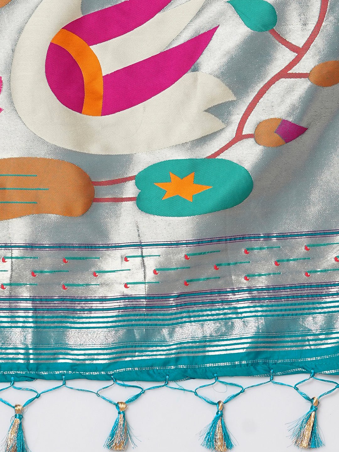 Teal Blue Paithani Silk Blend Silver Zari Woven Saree - Ressa