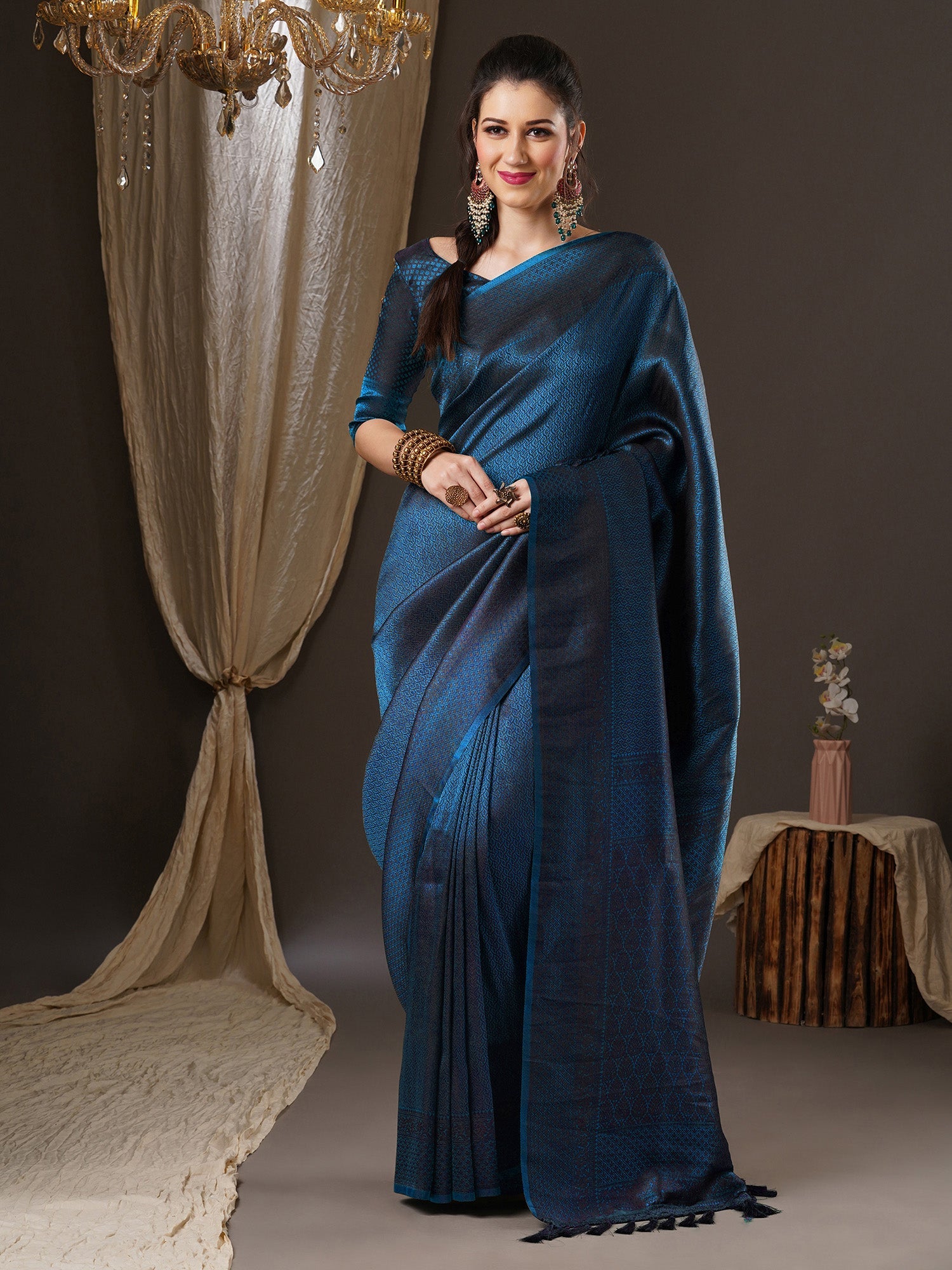Teal Blue Premium Silk Saree - Ressa