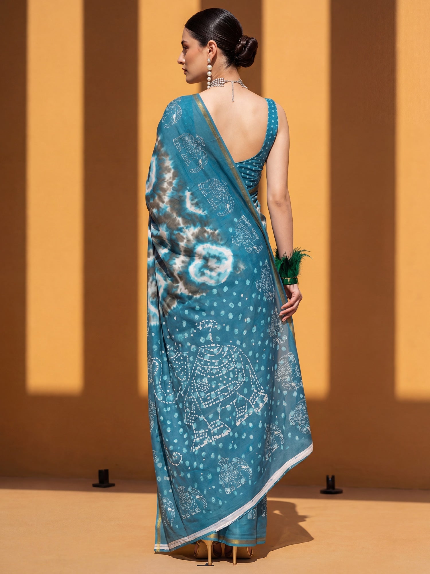 Teal Blue Printed Saree - Ressa