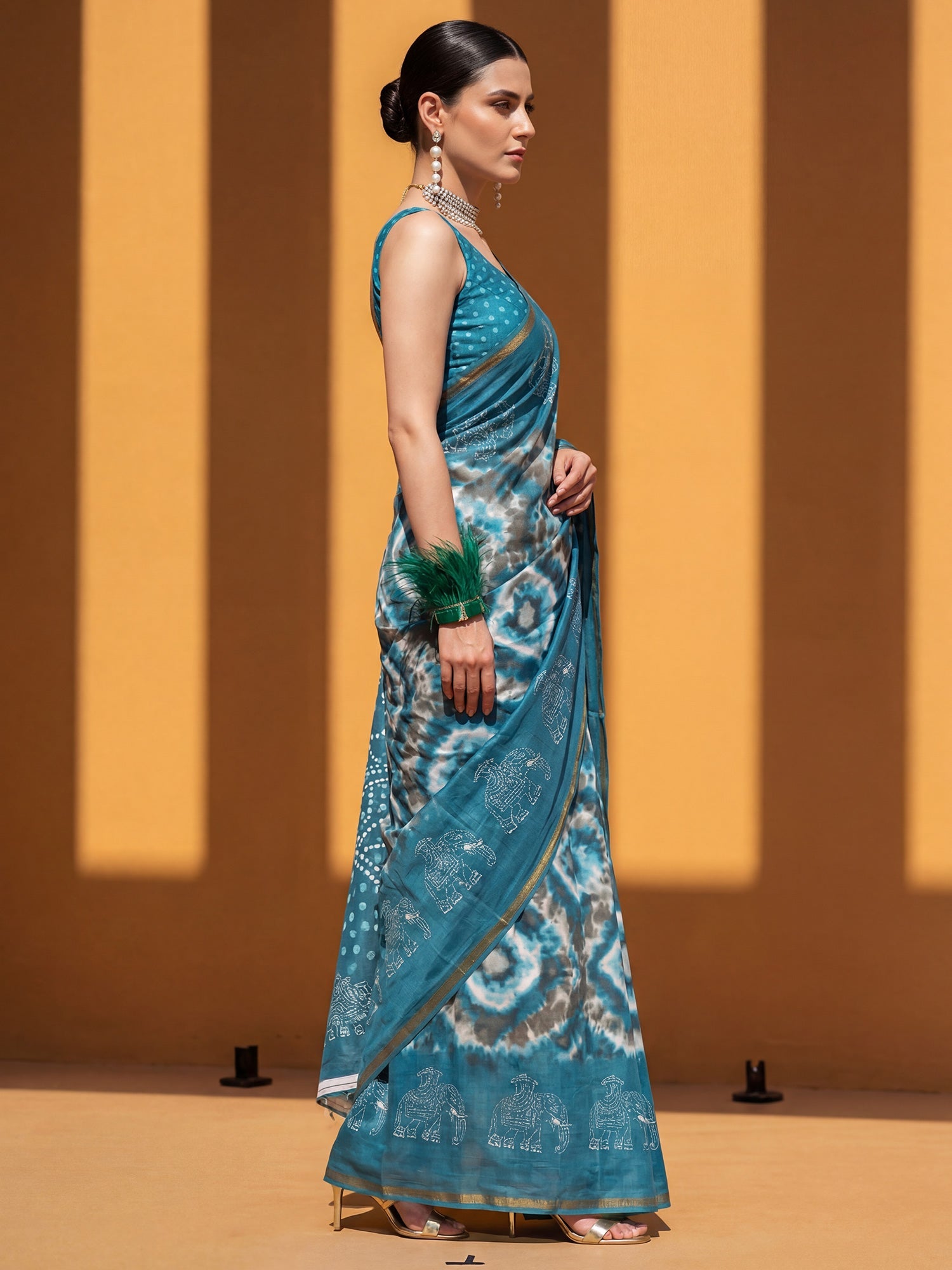 Teal Blue Printed Saree - Ressa