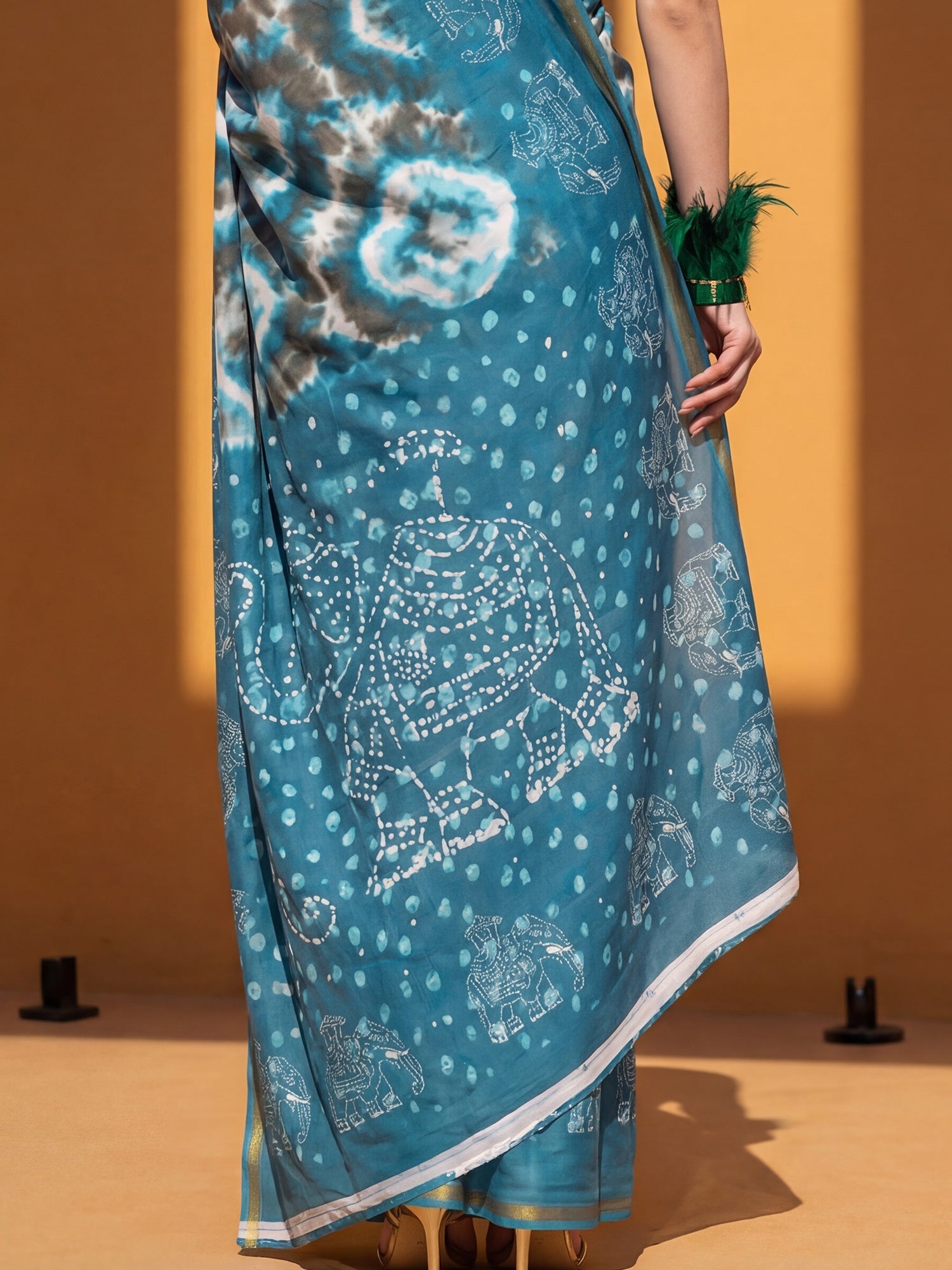Teal Blue Printed Saree - Ressa