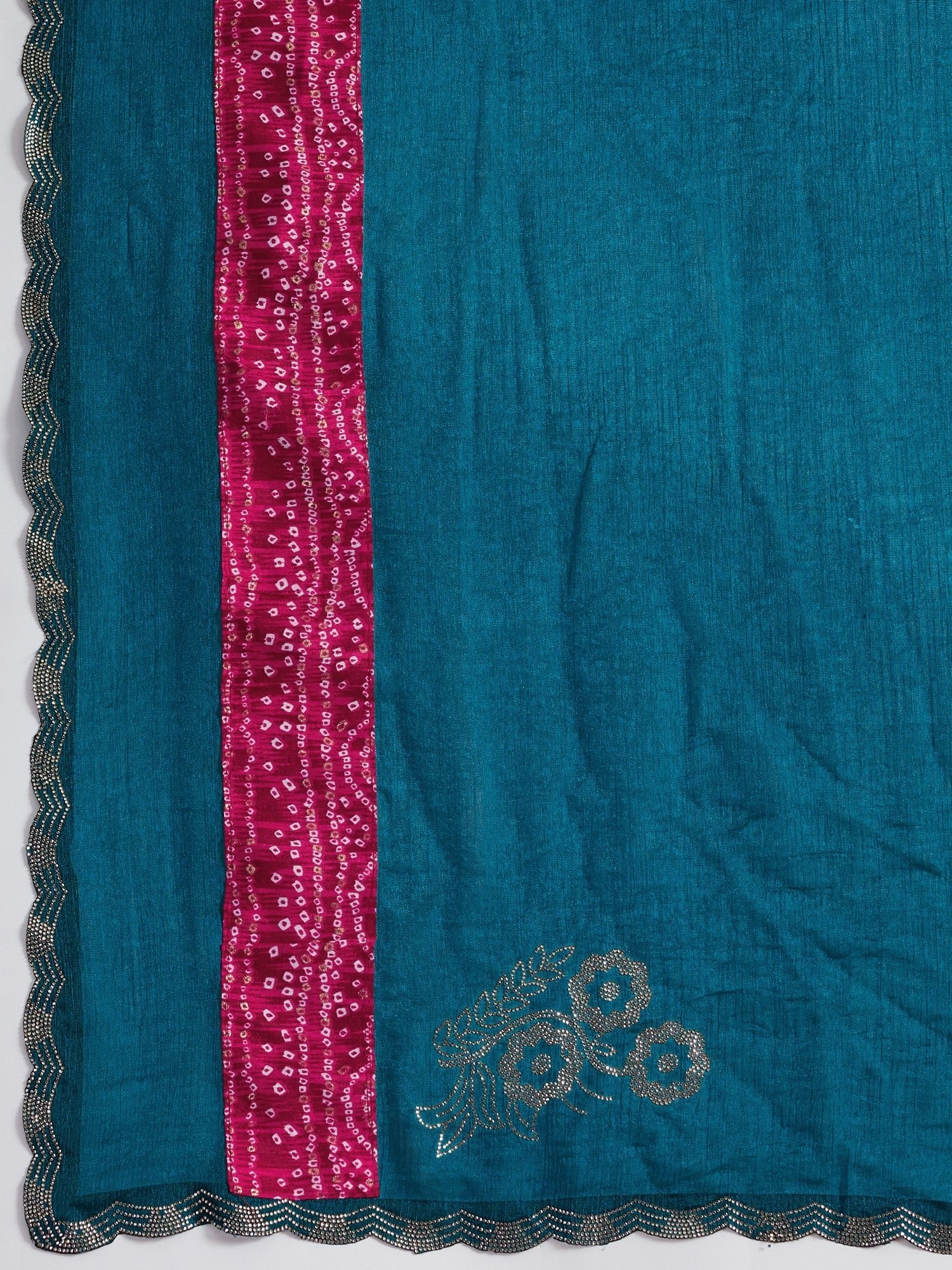 Teal Blue Satin Saree with Bandhani Border - Ressa
