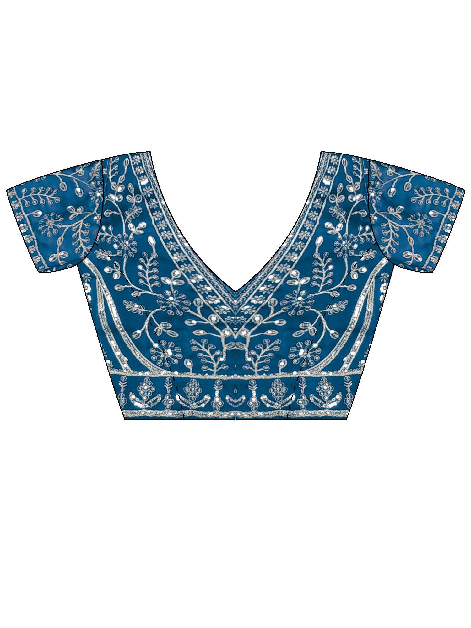 Teal Blue Satin Saree with Intricate Zardosi Embroidery - Ressa