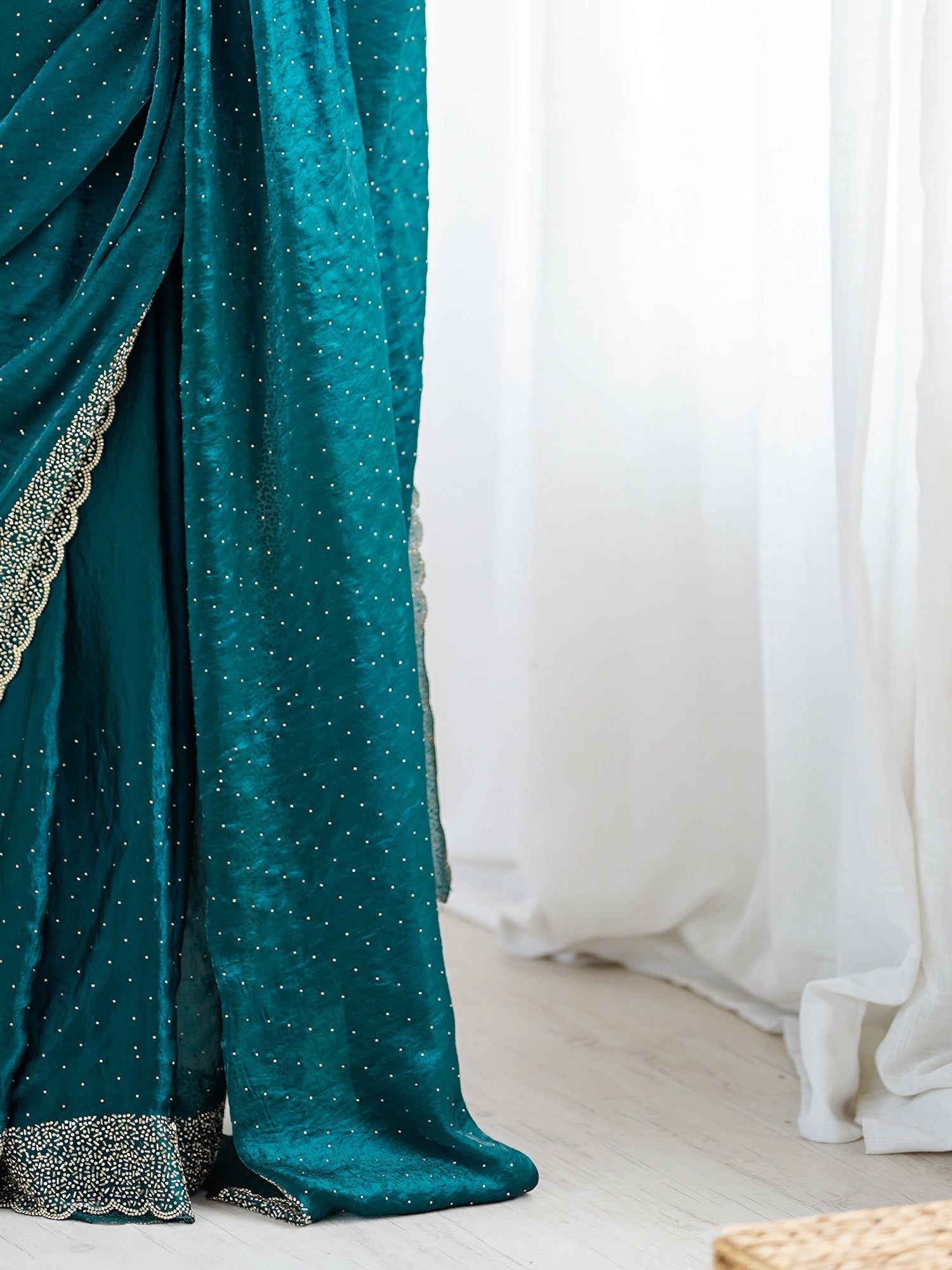 Teal Blue Satin Work Saree - Ressa