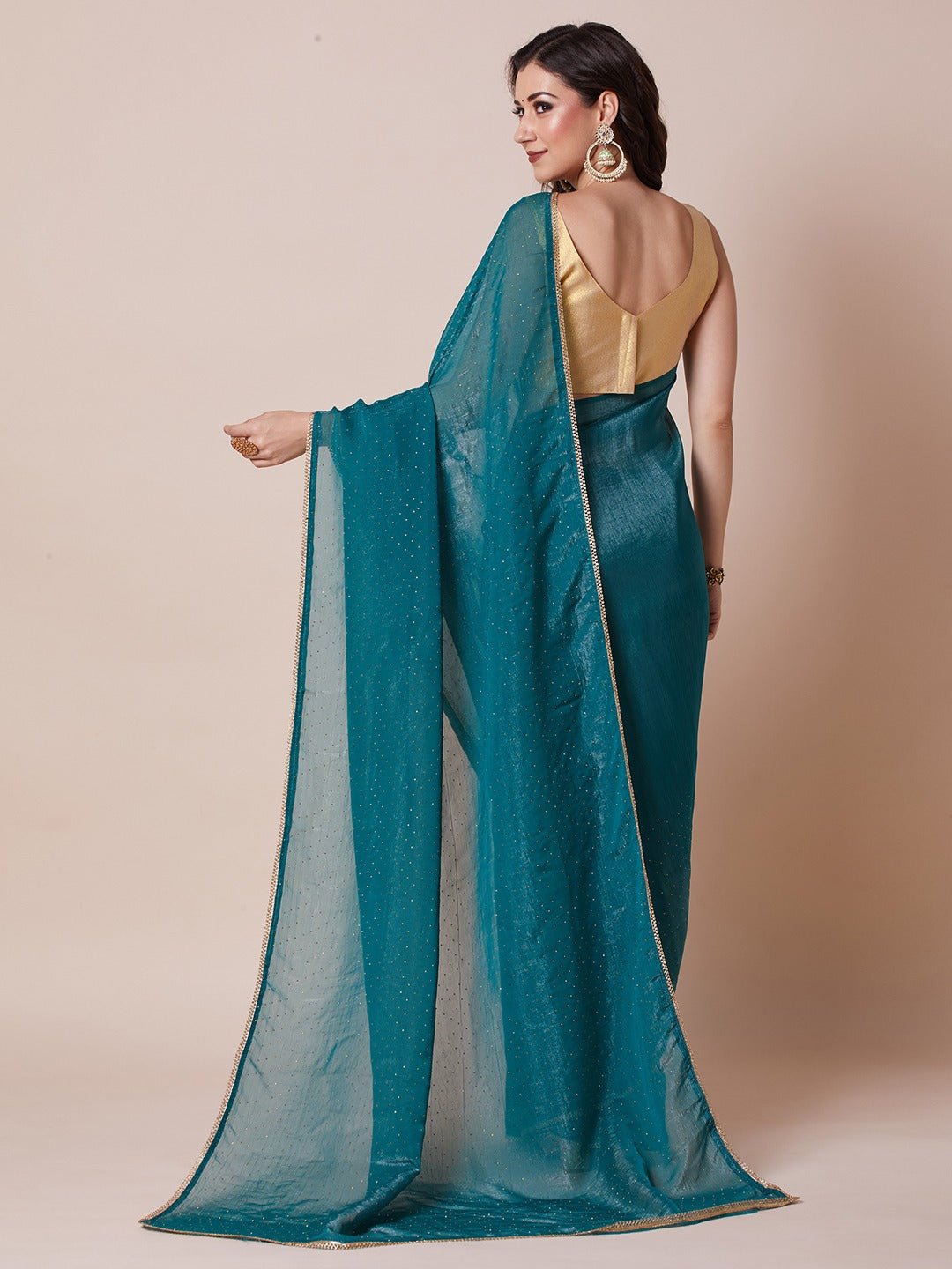 Teal Blue Shimmer Chiffon Saree - Ressa