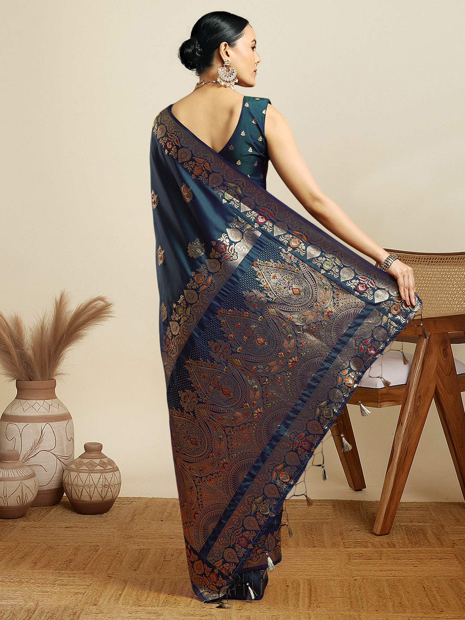 teal Blue Silk Banarasi Saree - Ressa
